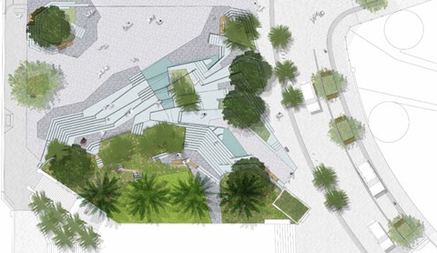 Diagram of terraced stairs and seating in Freyberg Place.